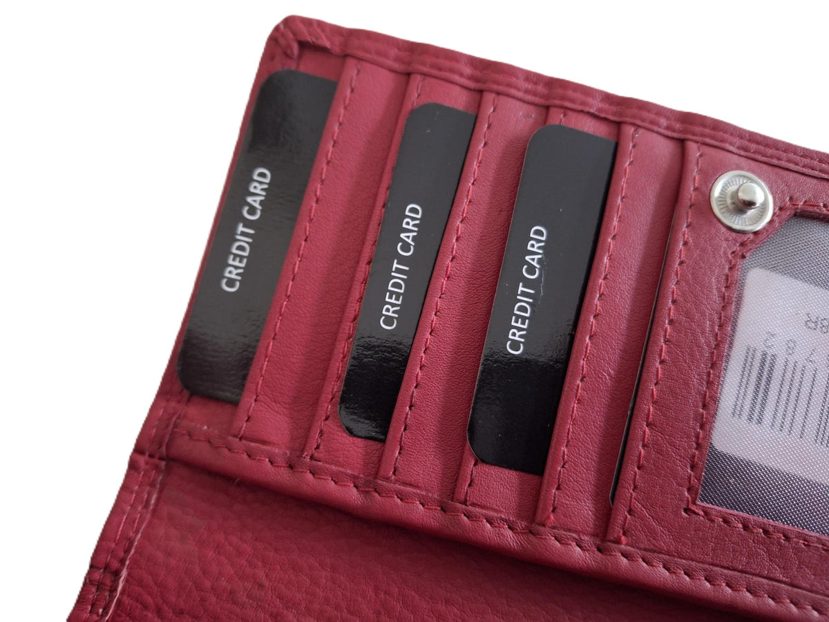 OI rode leren dames portemonnee met klep / platte huishoudbeurs / lange envelopportemonnee afsluitbaar / RFID protected / rood leer / 118R