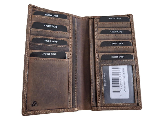 Oi Hunter bruine leren creditcardhouder voor veel pasjes / pasjes mapje groot, hoog, smal model / smalle portefeuille voor veel kaartjes / RFID safe / bruin leer / 589H