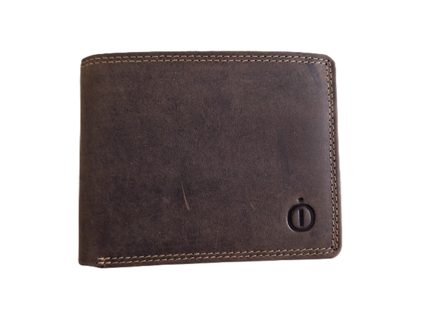 Oi Hunter bruine leren herenportemonneetje met ritsvak voor kleingeld / kleine platte billfold met rits voor munten / compact beursje voor 9 pasjes / RFID safe / bruin leer / 621H