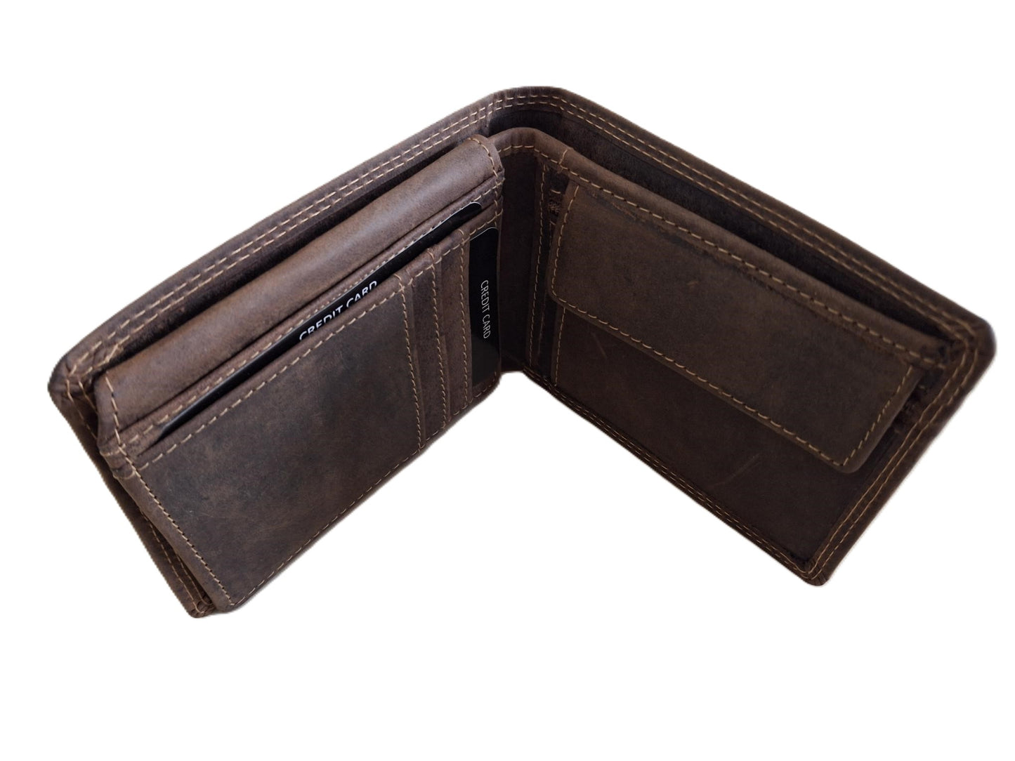 Oi Hunter bruine leren herenportemonneetje met ritsvak voor kleingeld / kleine platte billfold met rits voor munten / compact beursje voor 9 pasjes / RFID safe / bruin leer / 621H