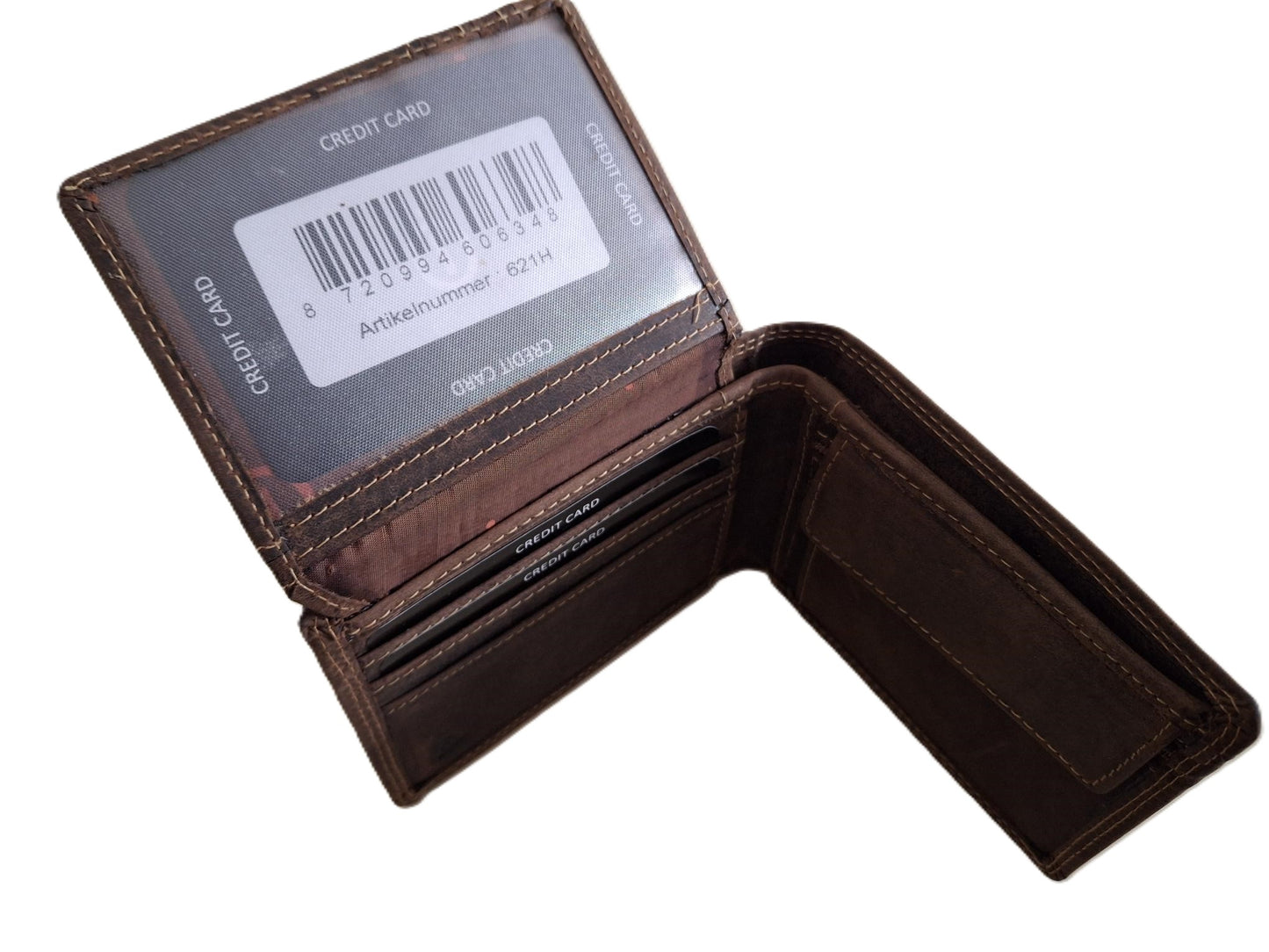Oi Hunter bruine leren herenportemonneetje met ritsvak voor kleingeld / kleine platte billfold met rits voor munten / compact beursje voor 9 pasjes / RFID safe / bruin leer / 621H