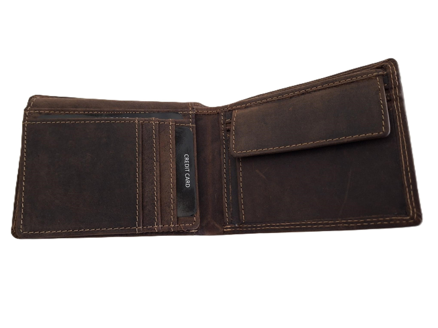 Oi Hunter bruine leren herenportemonneetje met ritsvak voor kleingeld / kleine platte billfold met rits voor munten / compact beursje voor 9 pasjes / RFID safe / bruin leer / 621H