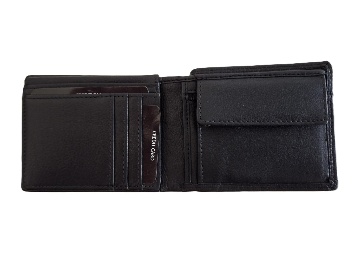 Oi zwarte leren herenportemonneetje met ritsvak voor kleingeld / kleine platte billfold met rits voor munten / compact beursje voor 9 pasjes / RFID safe / zwart leer / 621