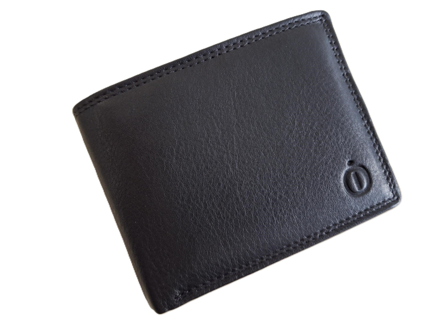 Oi zwarte leren herenportemonneetje met ritsvak voor kleingeld / kleine platte billfold met rits voor munten / compact beursje voor 9 pasjes / RFID safe / zwart leer / 621