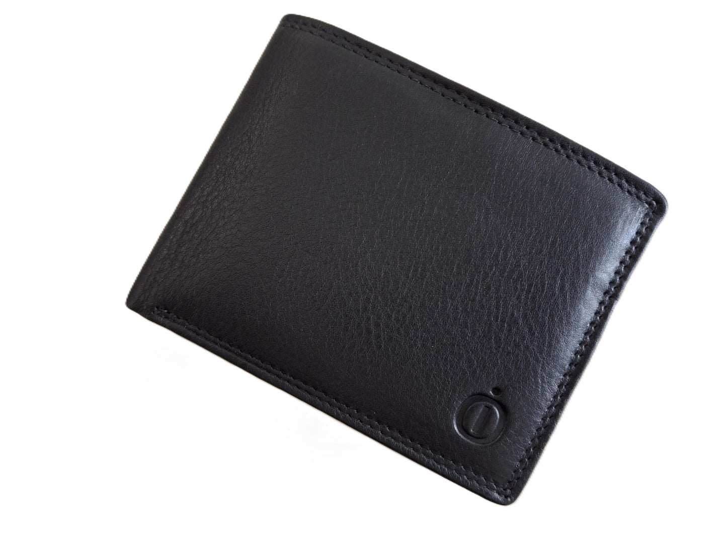 Oi zwarte leren herenportemonneetje met ritsvak voor kleingeld / kleine platte billfold met rits voor munten / compact beursje voor 9 pasjes / RFID safe / zwart leer / 621