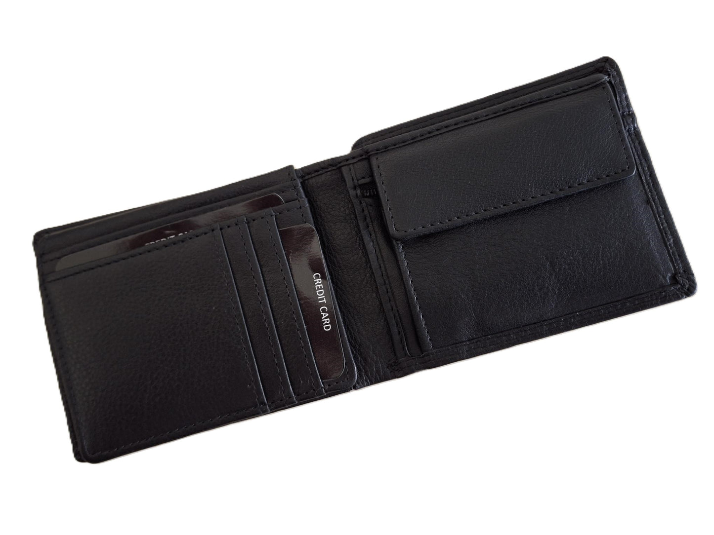 Oi zwarte leren herenportemonneetje met ritsvak voor kleingeld / kleine platte billfold met rits voor munten / compact beursje voor 9 pasjes / RFID safe / zwart leer / 621