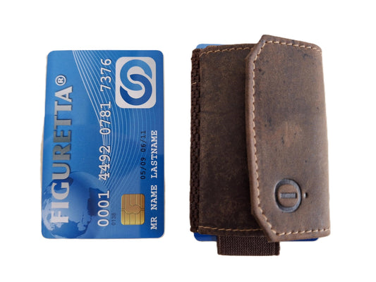 Oi Hunter bruin leren mini portemonneetje / kleinste hoesje voor pasjes met klein munt vakje / pasjeshouder met lip om pasjes omhoog te trekken / bruin leer / 638H
