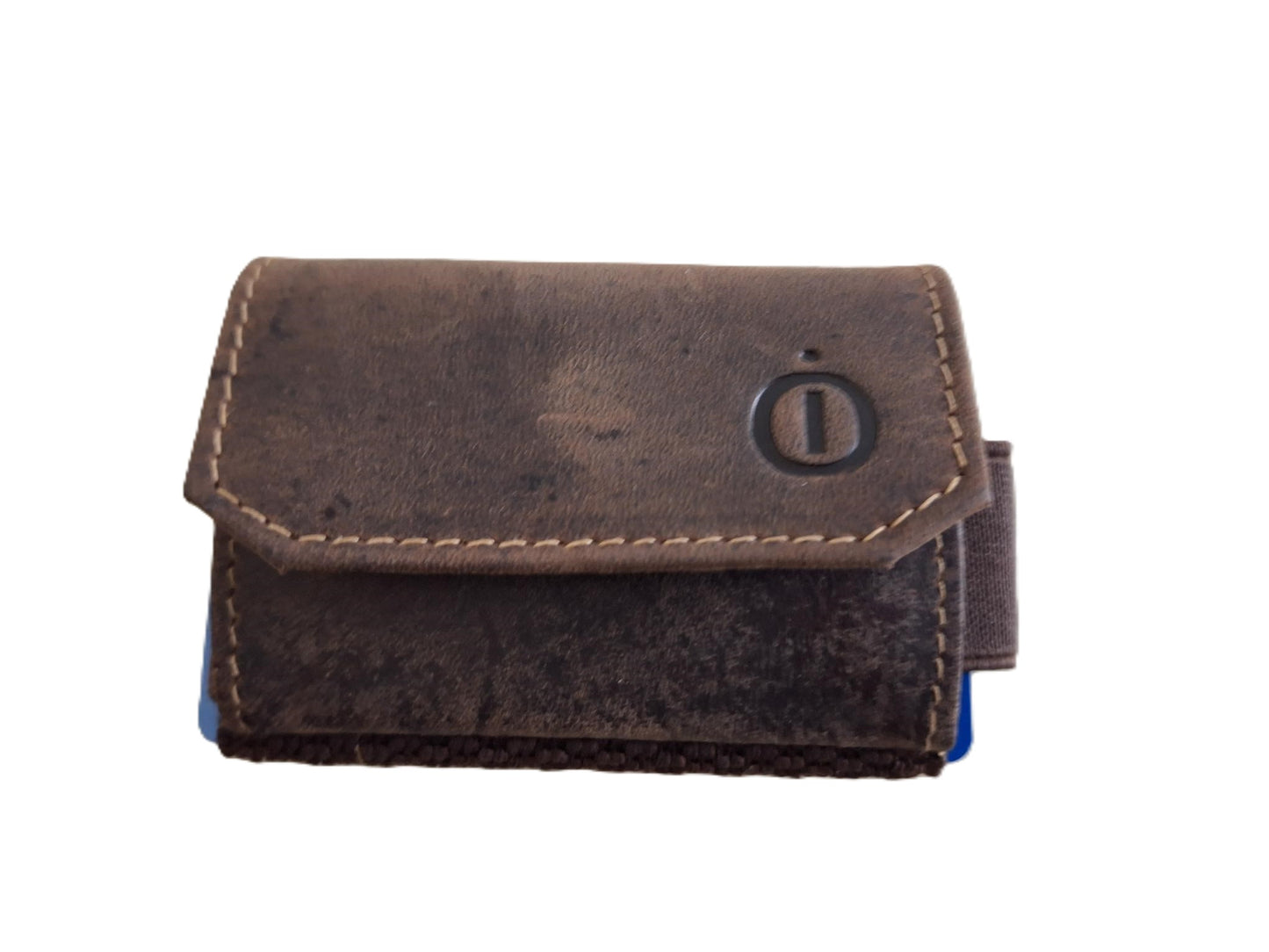 Oi Hunter bruin leren mini portemonneetje / kleinste hoesje voor pasjes met klein munt vakje / pasjeshouder met lip om pasjes omhoog te trekken / bruin leer / 638H
