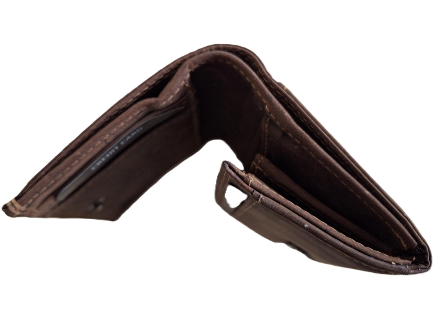 Oi Hunter bruin leren linkshandige damesportemonnee / compact overslagportemonneetje voor linkshandige mensen / klein beursje RFID safe / bruin leer / 577H