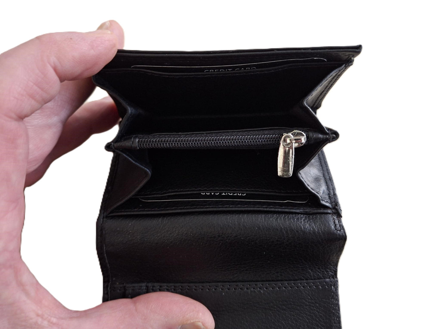 Oi zwarte leren linkshandige damesportemonnee / compact overslagportemonneetje voor linkshandige mensen / klein beursje RFID safe / zwart leer / 577