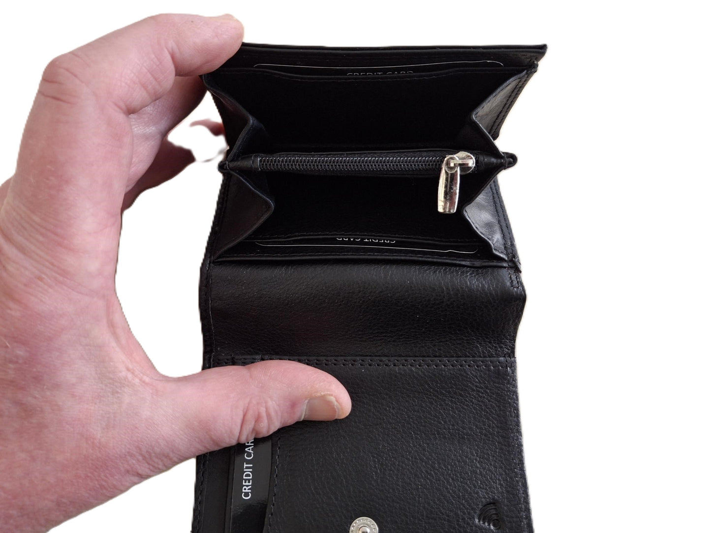 Oi zwarte leren linkshandige damesportemonnee / compact overslagportemonneetje voor linkshandige mensen / klein beursje RFID safe / zwart leer / 577