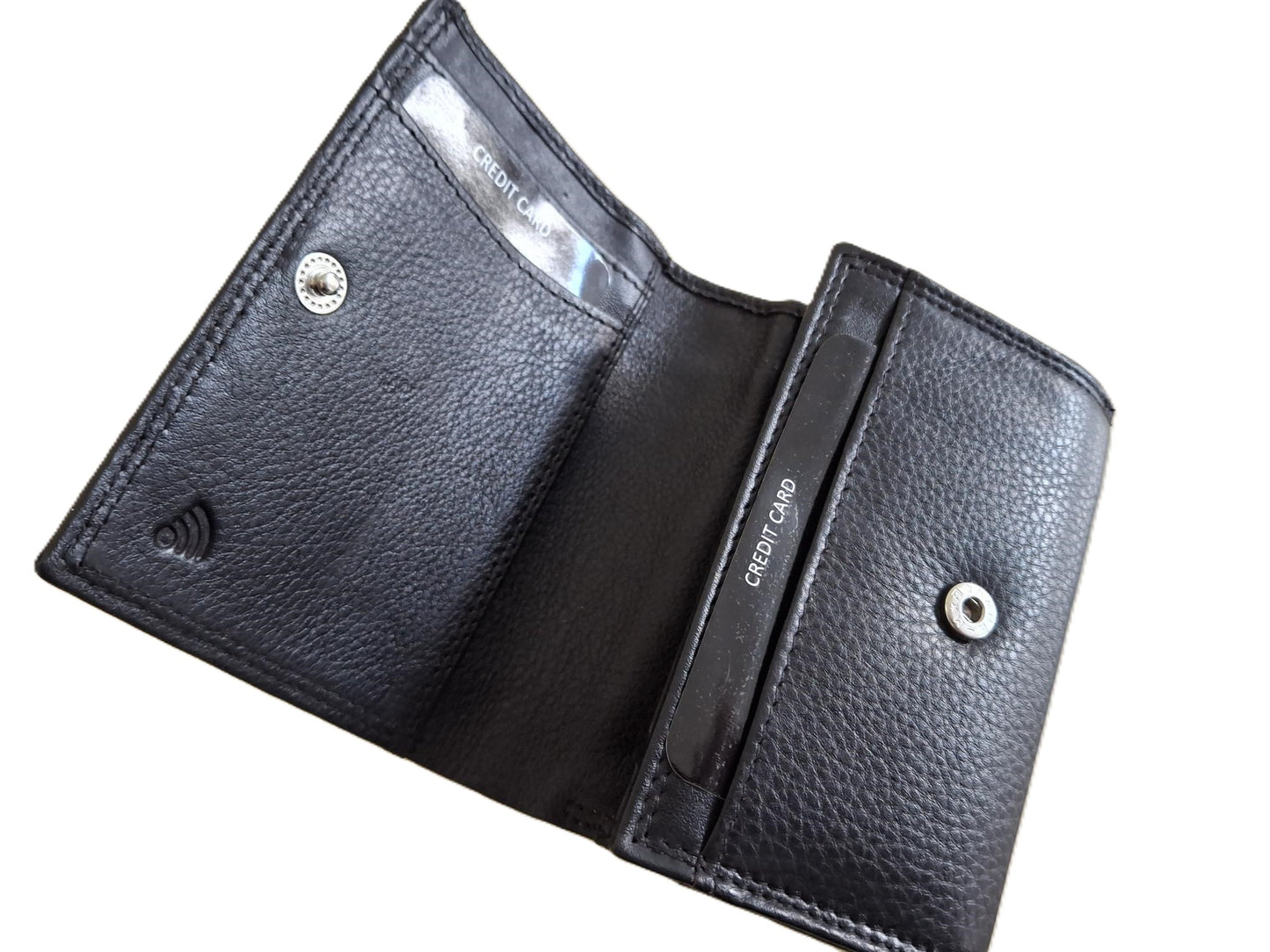 Oi zwarte leren linkshandige damesportemonnee / compact overslagportemonneetje voor linkshandige mensen / klein beursje RFID safe / zwart leer / 577