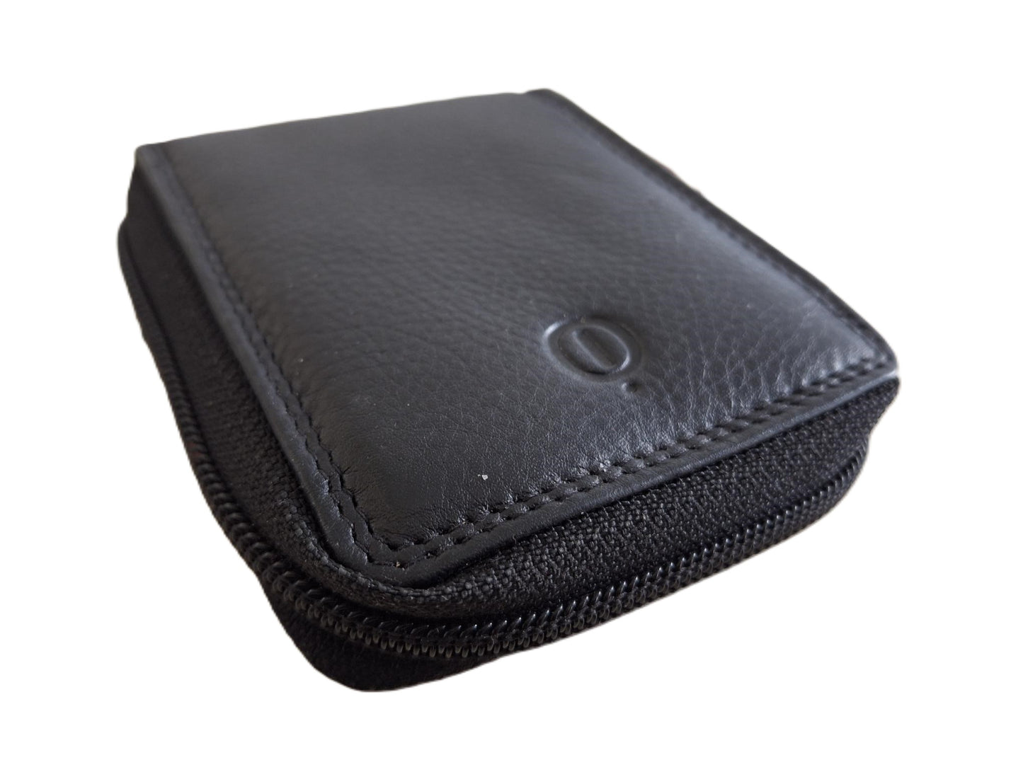 OI zwart leren creditcardhouder uitvouwbaar / kleine rits etui met verticale pasjes waaier voor 9 pasjes / afsluitbare pasjeswaaier zwart leer / beveiligd tegen skimmen /  644