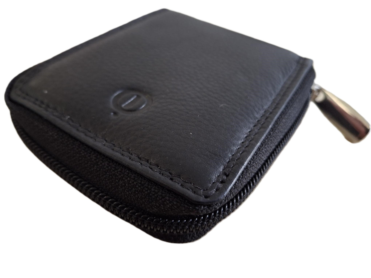 OI zwart leren creditcardhouder uitvouwbaar / kleine rits etui met verticale pasjes waaier voor 9 pasjes / afsluitbare pasjeswaaier zwart leer / beveiligd tegen skimmen /  644