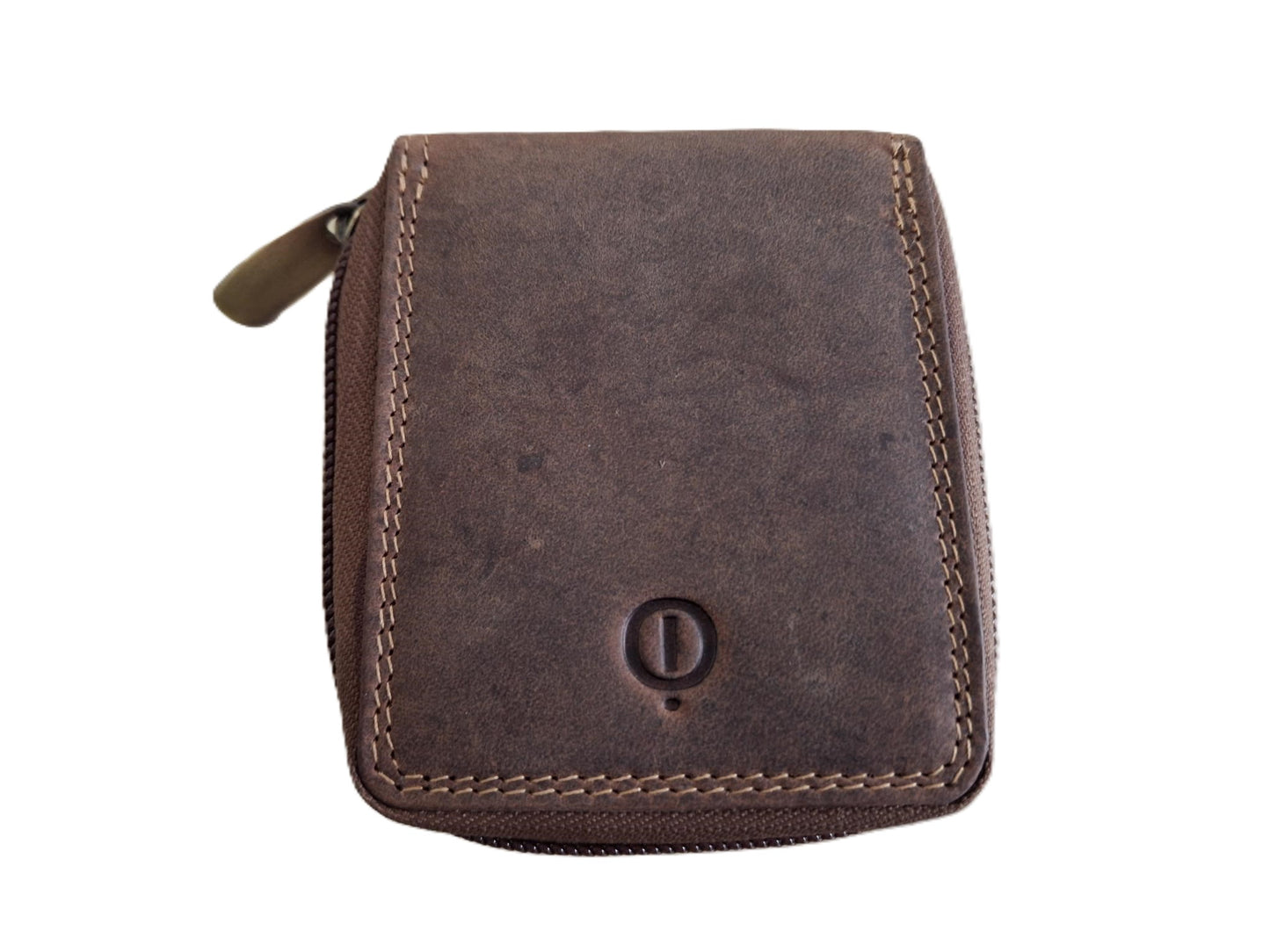 OI Hunter bruine leren creditcardhouder uitvouwbaar / kleine rits etui met verticale pasjes waaier voor 9 pasjes / afsluitbare pasjeswaaier bruin leer / beveiligd tegen skimmen /  644H