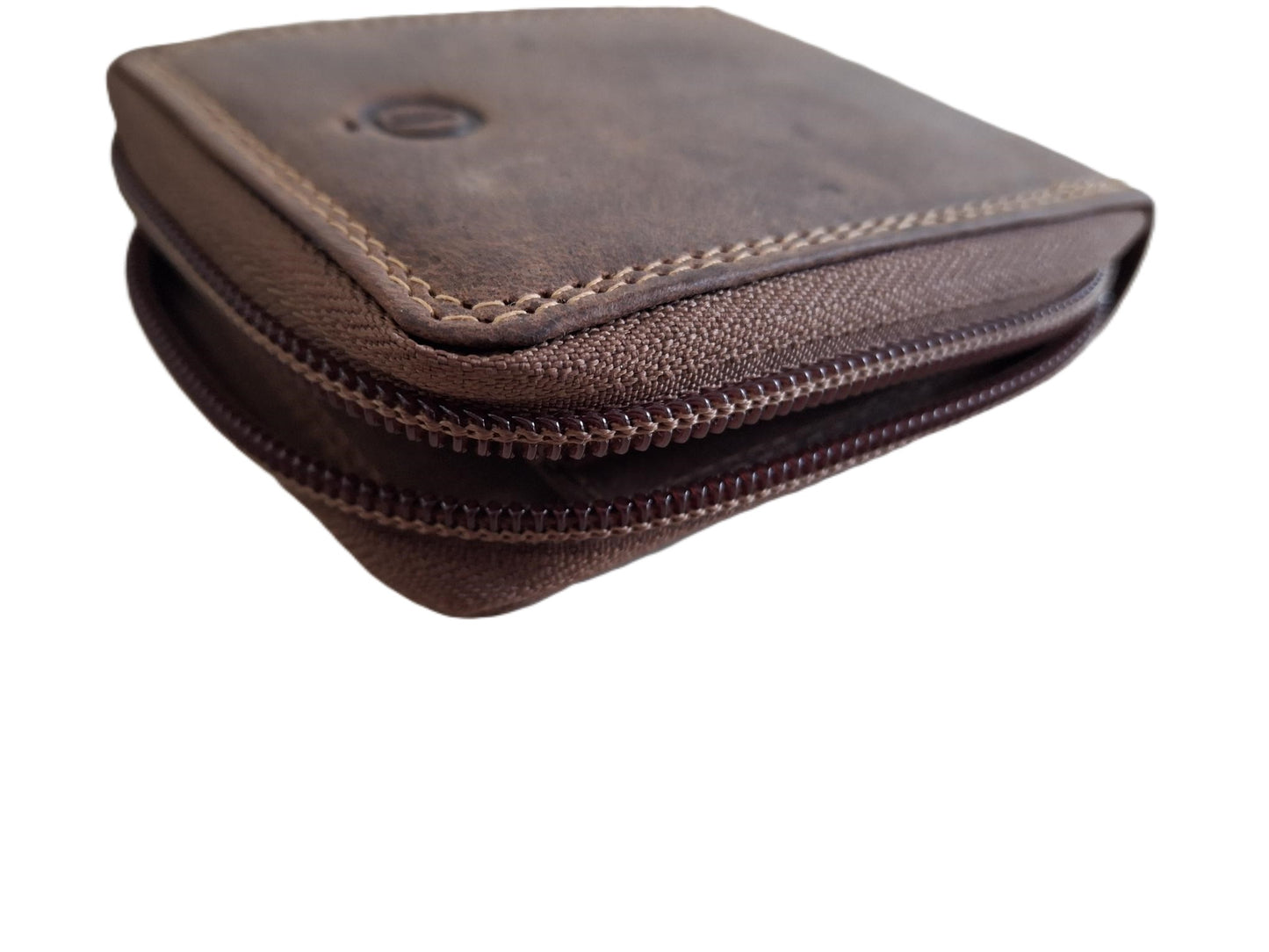 OI Hunter bruine leren creditcardhouder uitvouwbaar / kleine rits etui met verticale pasjes waaier voor 9 pasjes / afsluitbare pasjeswaaier bruin leer / beveiligd tegen skimmen /  644H