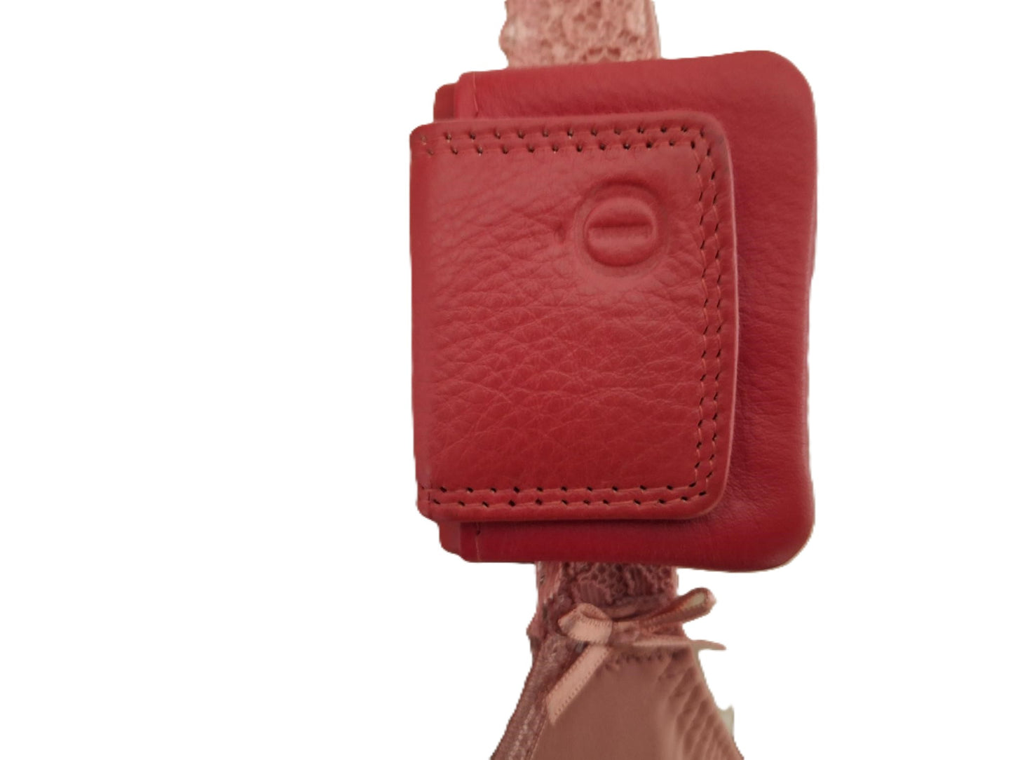 Oi rood lederen BH Portemonneetje / allerkleinste mini beursje / portemonneetje om aan bh-bandje te bevestigen / rood leer / 340R