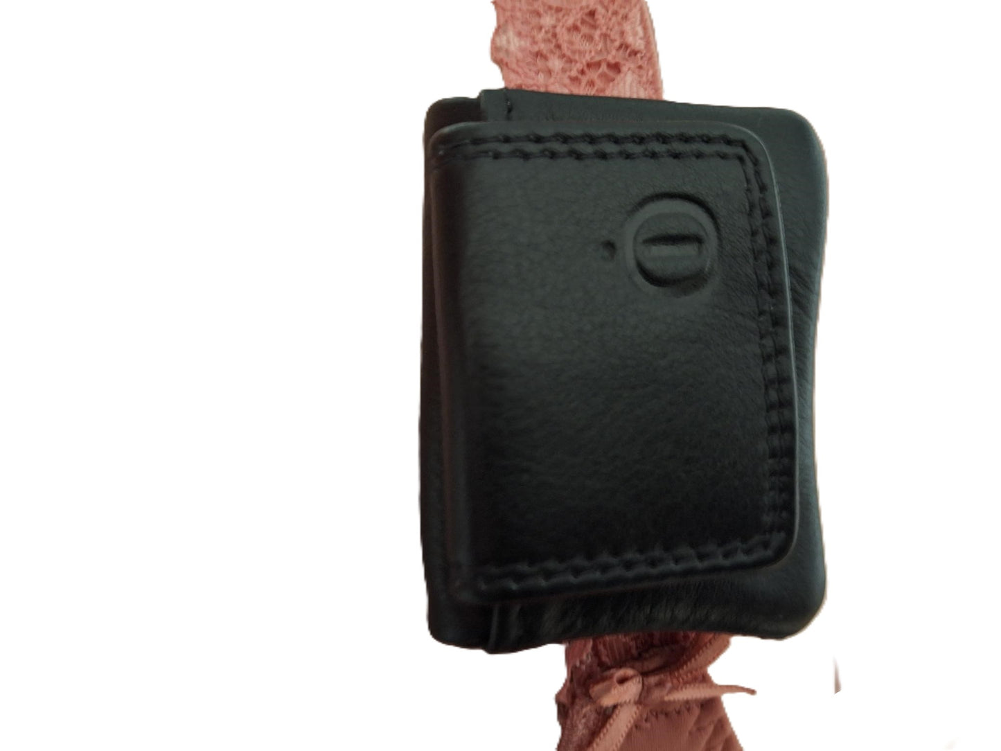 Oi zwart lederen BH Portemonneetje / allerkleinste mini beursje / portemonneetje om aan bh-bandje te bevestigen / zwart leer / 340