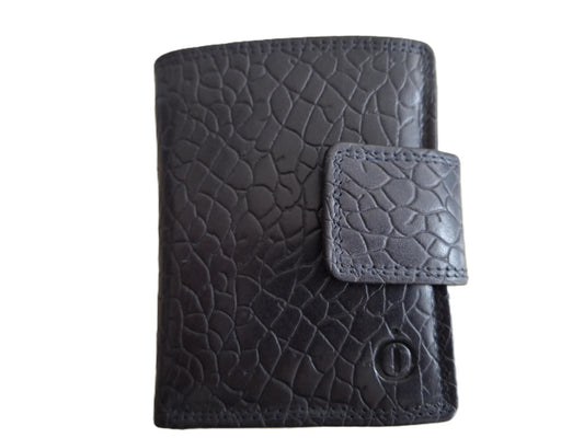 Oi donker blauwe "Kroko-look" leren billfold met Cardprotector afsluitbaar / normale portemonnee met Figuretta pasjeshouder en lip om af te sluiten / leren beurs met metalen anti skim pasjeshouder / blauw leer / 671Blue Bubbels