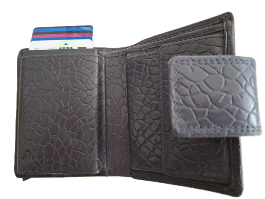 Oi donker blauwe "Kroko-look" leren billfold met Cardprotector afsluitbaar / normale portemonnee met Figuretta pasjeshouder en lip om af te sluiten / leren beurs met metalen anti skim pasjeshouder / blauw leer / 671Blue Bubbels