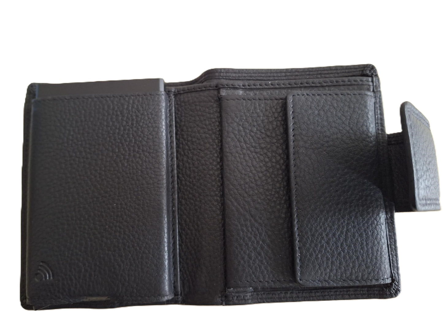 Oi zwarte leren billfold met Cardprotector afsluitbaar / normale portemonnee met Figuretta pasjeshouder en lip om af te sluiten / complete portemonnee met anti skim kastje / leren beurs met metalen pasjeshouder / zwart / 671