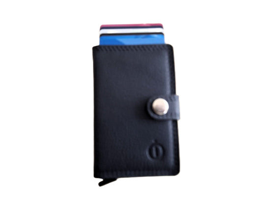 Oi blauw lederen mapje met Cardprotector / kleinste portemonneetje met Figuretta pasjeshouder zonder muntvak / plat lederen beursje met anti skim kastje / leren beursje met metalen pasjeshouder / blauw leer / 670Blue
