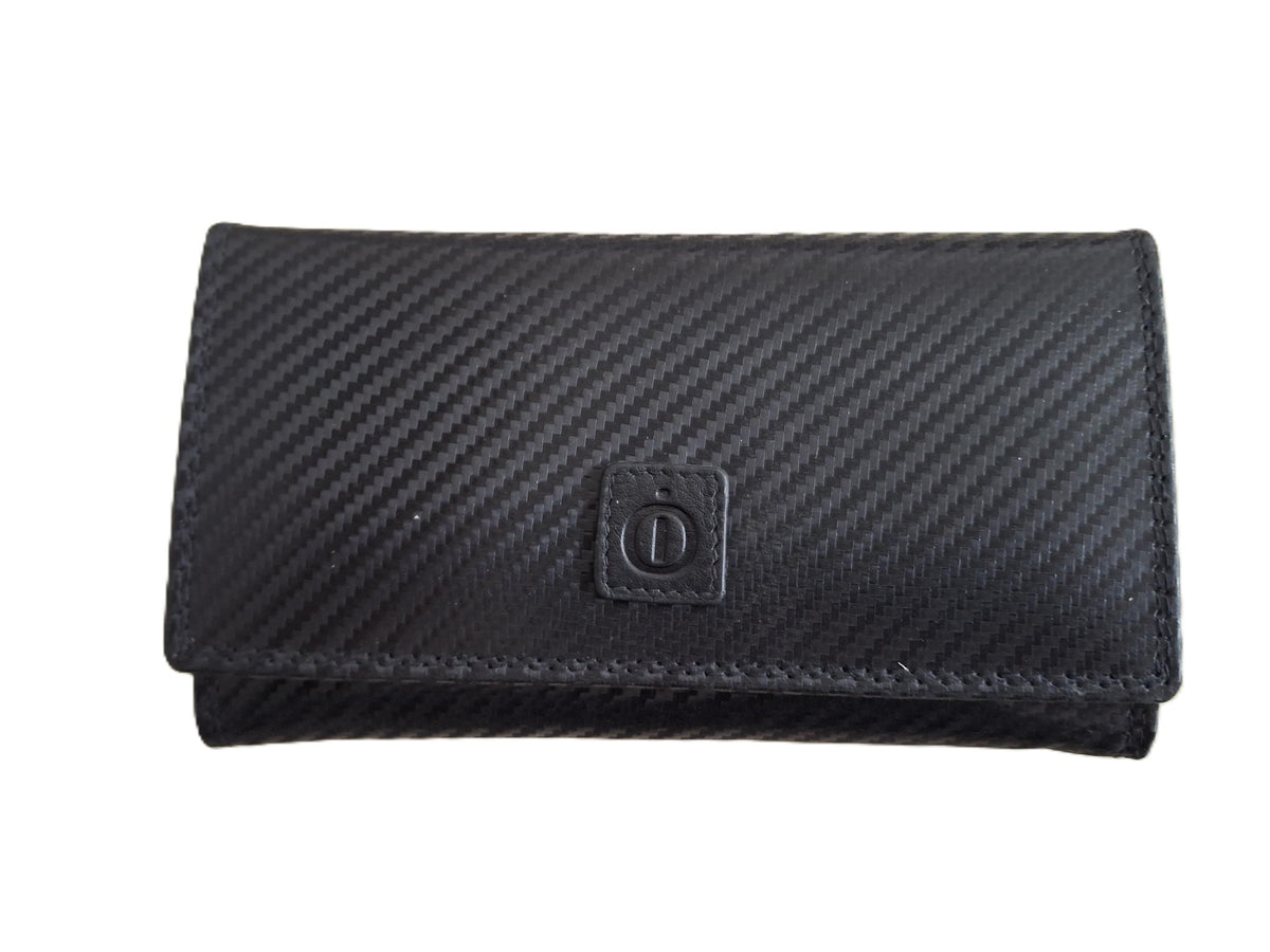 OI zwarte "Carbon-look" leren dames portemonnee met klep / platte huishoudbeurs / lange envelopportemonnee afsluitbaar / RFID protected / zwart met patroontje / 677Carbon