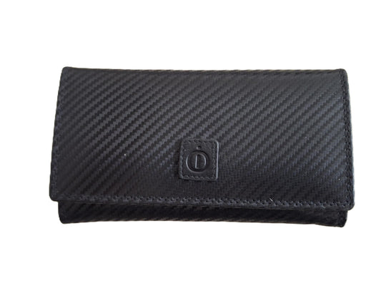 OI zwarte "Carbon-look" leren dames portemonnee met klep / platte huishoudbeurs / lange envelopportemonnee afsluitbaar / RFID protected / zwart met patroontje / 677Carbon