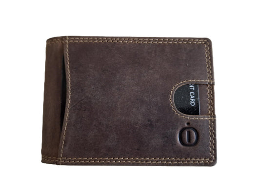 Oi Hunter bruine leren billfold met dollarclip / herenportemonnee met geldklem en ruimte voor pasjes / platte portemonnee zonder kleingeldvak / RFID SAFE / bruin / 681H