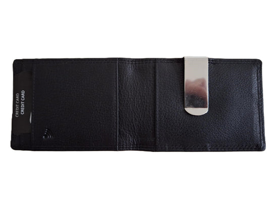 Oi zwarte leren billfold met dollarclip / herenportemonnee met geldklem en ruimte voor pasjes / platte portemonnee zonder kleingeldvak / RFID SAFE / zwart / 681