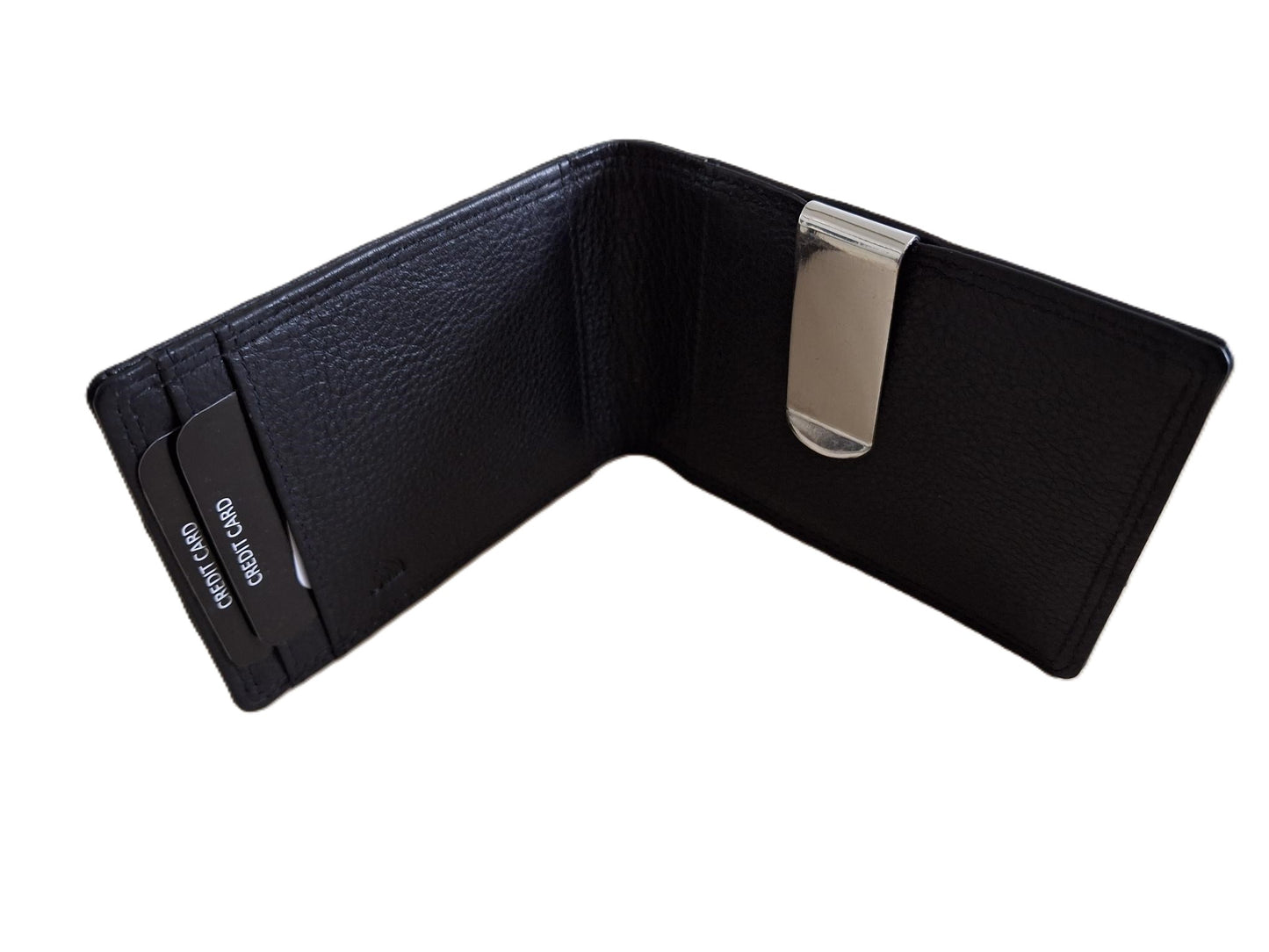 Oi zwarte leren billfold met dollarclip / herenportemonnee met geldklem en ruimte voor pasjes / platte portemonnee zonder kleingeldvak / RFID SAFE / zwart / 681