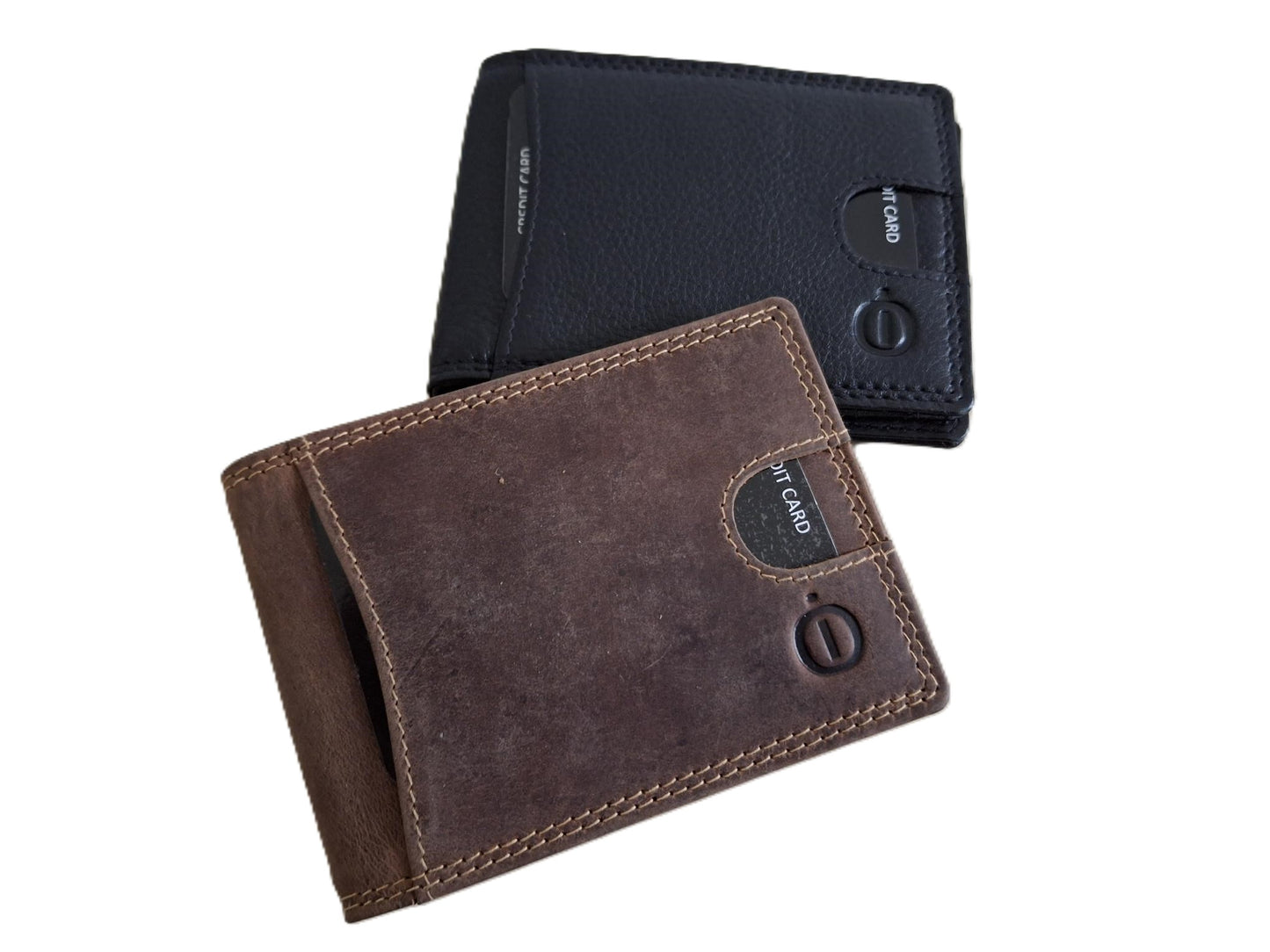 Oi zwarte leren billfold met dollarclip / herenportemonnee met geldklem en ruimte voor pasjes / platte portemonnee zonder kleingeldvak / RFID SAFE / zwart / 681