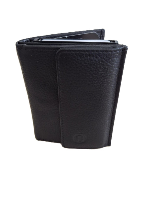 OI zwarte leren portemonnee met Figuretta pasjeshouder en ruimte voor kleingeld / Compact portemonneetje met Cardprotector en ruim munt vak / compleet beursje met RFID SAFE kastje / zwart leer / 146