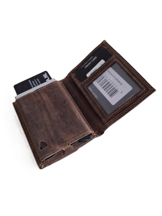OI Hunter bruine leren portemonnee met Figuretta pasjeshouder en ruimte voor kleingeld / Compact portemonneetje met Cardprotector en ruim munt vak / compleet beursje met RFID SAFE kastje / Hunter bruin leer / 146H