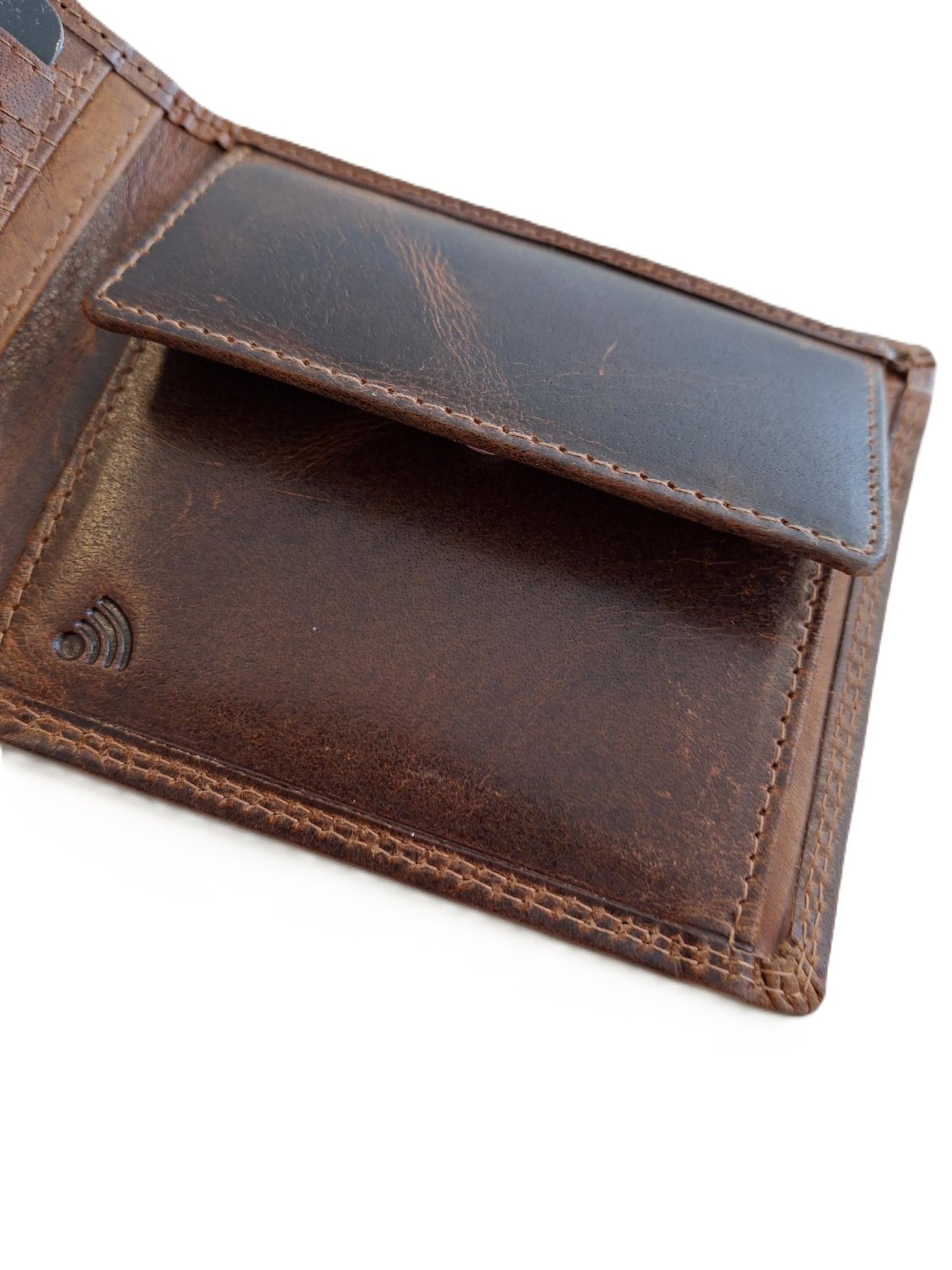 OI LUXE Cognac kleurige lederen herenportemonnee / zeer platte billfold laag model / dunne herenbeurs / RFID SAFE / cognac bruin leer / 116Cognac CRUNCH