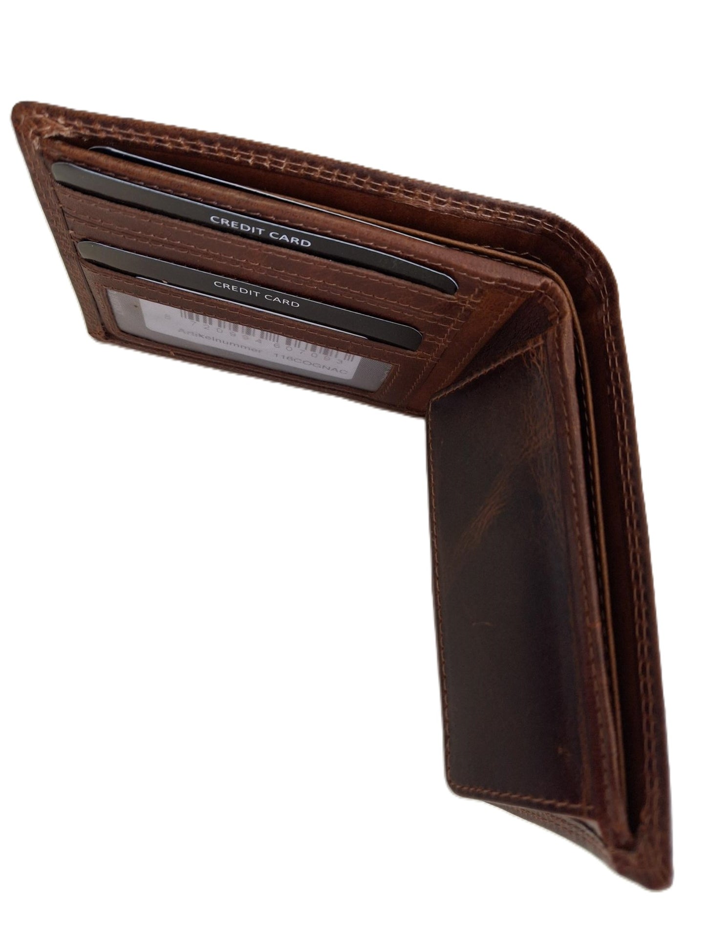 OI LUXE Cognac kleurige lederen herenportemonnee / zeer platte billfold laag model / dunne herenbeurs / RFID SAFE / cognac bruin leer / 116Cognac CRUNCH