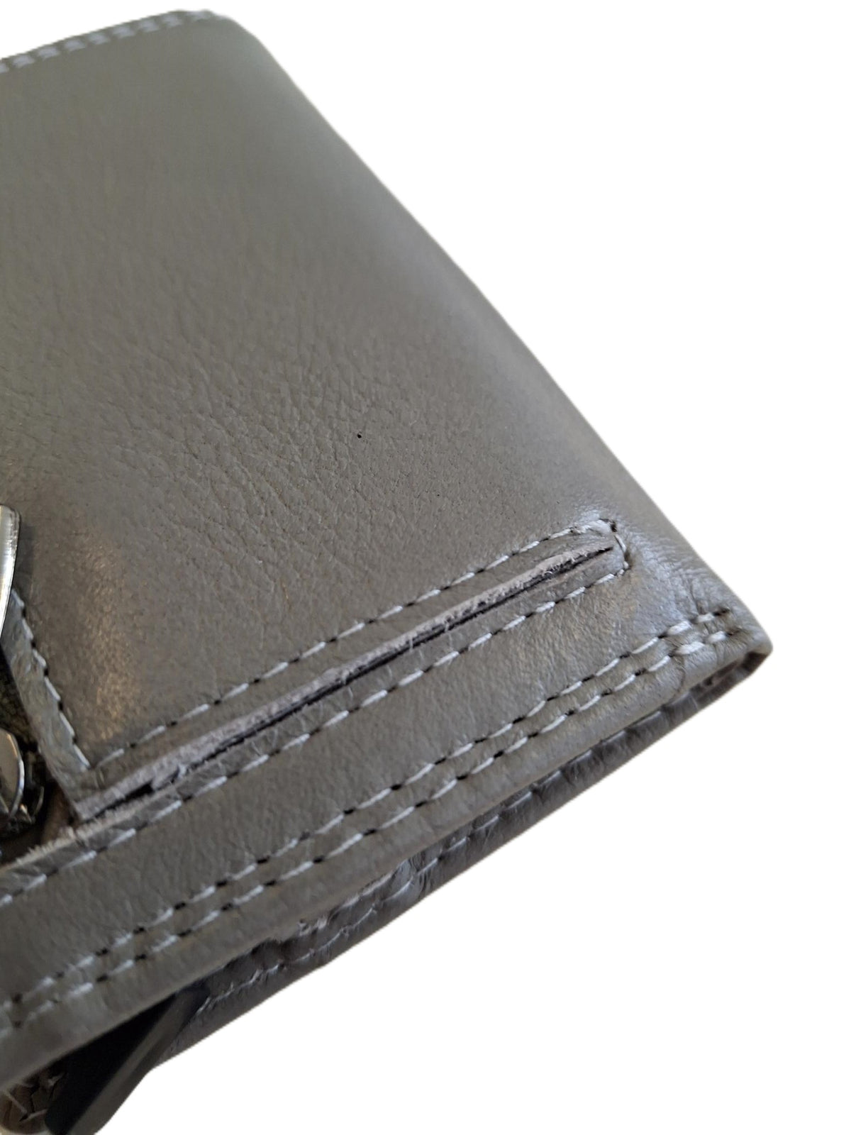 OI grijze leren portemonnee met Figuretta pasjeshouder en plaats voor klein geld / Compact portemonneetje met Cardprotector en muntvak / compleet beursje met RFID SAFE kastje / metalen pasjeshouder in anti skim portemonnee / grijs leer / 145GRAY