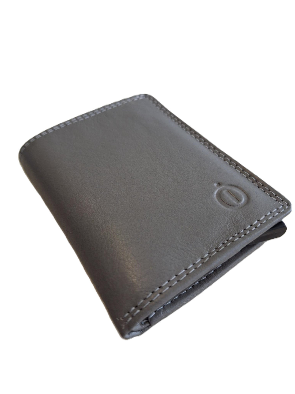 OI grijze leren portemonnee met Figuretta pasjeshouder en plaats voor klein geld / Compact portemonneetje met Cardprotector en muntvak / compleet beursje met RFID SAFE kastje / metalen pasjeshouder in anti skim portemonnee / grijs leer / 145GRAY