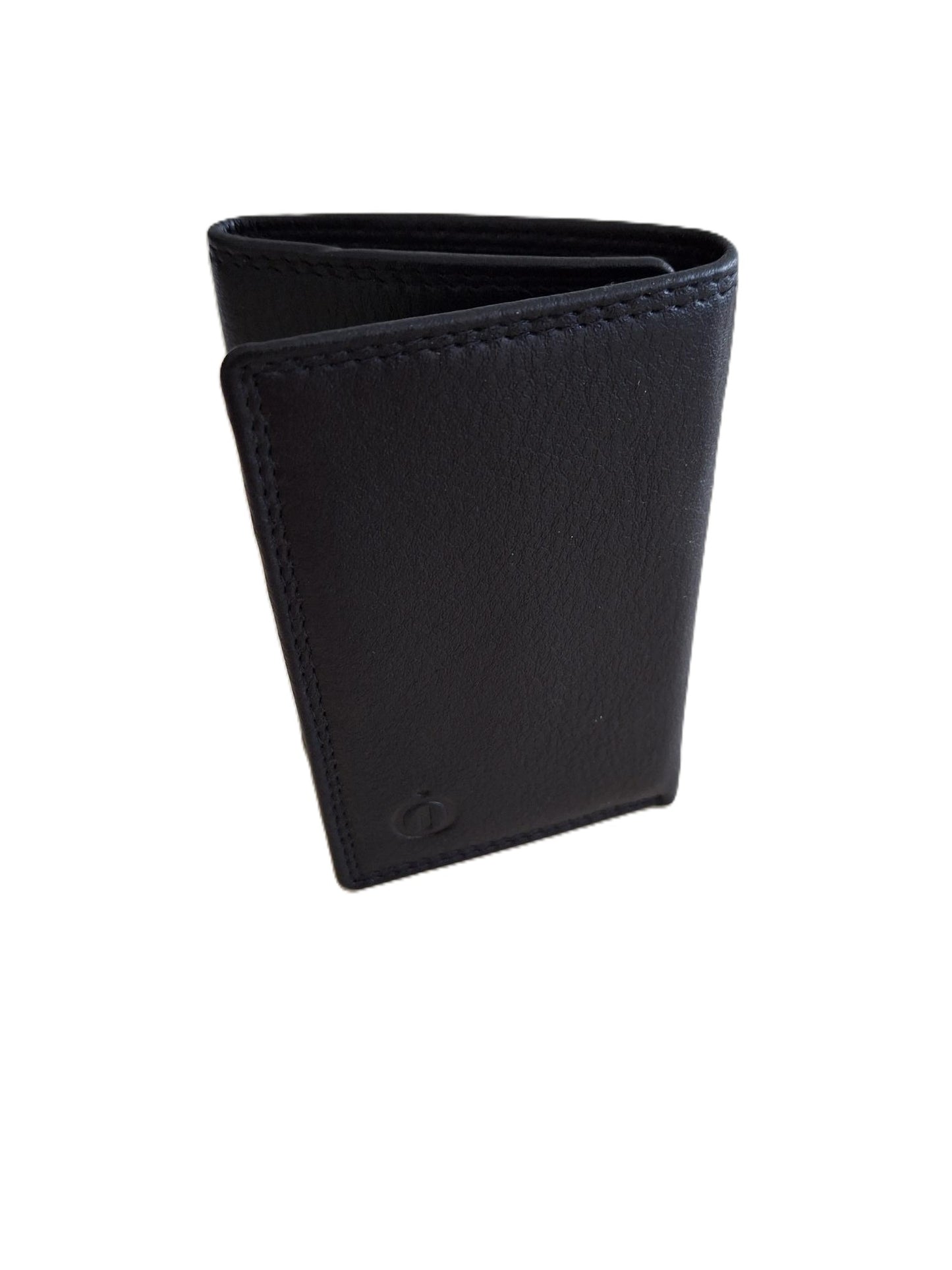 Oi zwarte leren Trifold wallet / Drieluik portemonnee met ruimte voor veel pasjes en biljetten / platte beurs hoog model zonder muntvak / RFID SAFE / zwart / 683