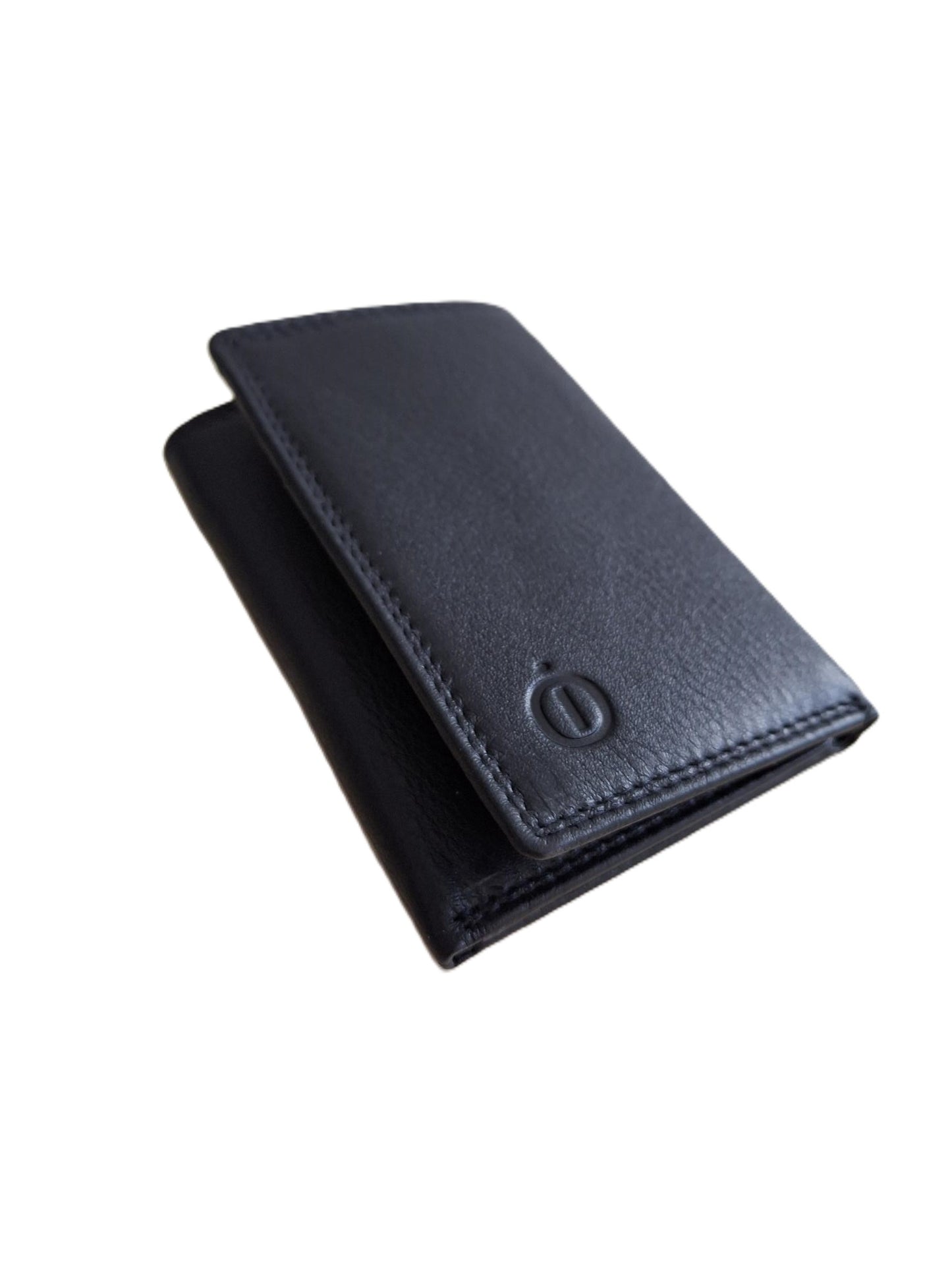 Oi zwarte leren Trifold wallet / Drieluik portemonnee met ruimte voor veel pasjes en biljetten / platte beurs hoog model zonder muntvak / RFID SAFE / zwart / 683