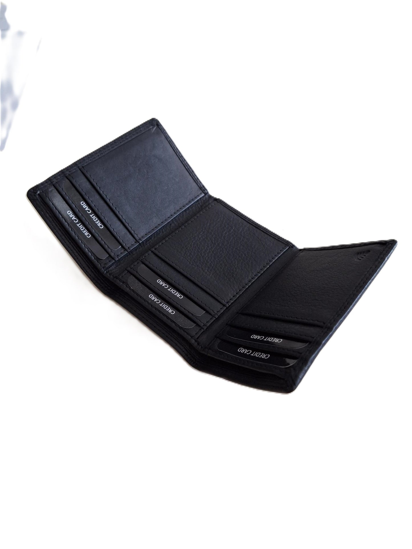 Oi zwarte leren Trifold wallet / Drieluik portemonnee met ruimte voor veel pasjes en biljetten / platte beurs hoog model zonder muntvak / RFID SAFE / zwart / 683