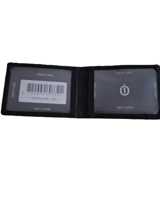 Oi zwarte leren creditcardhouder / zeer dun mapje voor 2 pasjes met zichtvak en ritsje / plat identiteitsmapje met ritsje / zwart leer / 663