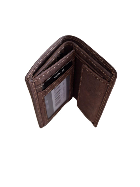 OI kleine Hunter bruine lederen billfold hoog model / verticale portemonnee zeer compact tóch veel ruimte voor pasjes / kleine complete heren beurs / Anti skim / bruin leer / 667H