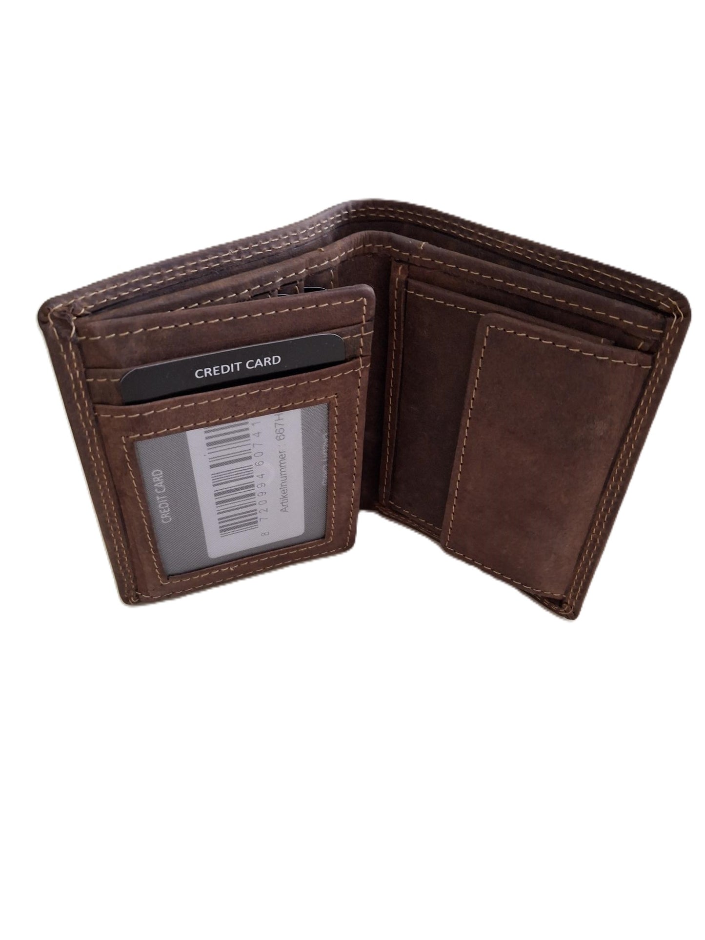 OI kleine Hunter bruine lederen billfold hoog model / verticale portemonnee zeer compact tóch veel ruimte voor pasjes / kleine complete heren beurs / Anti skim / bruin leer / 667H