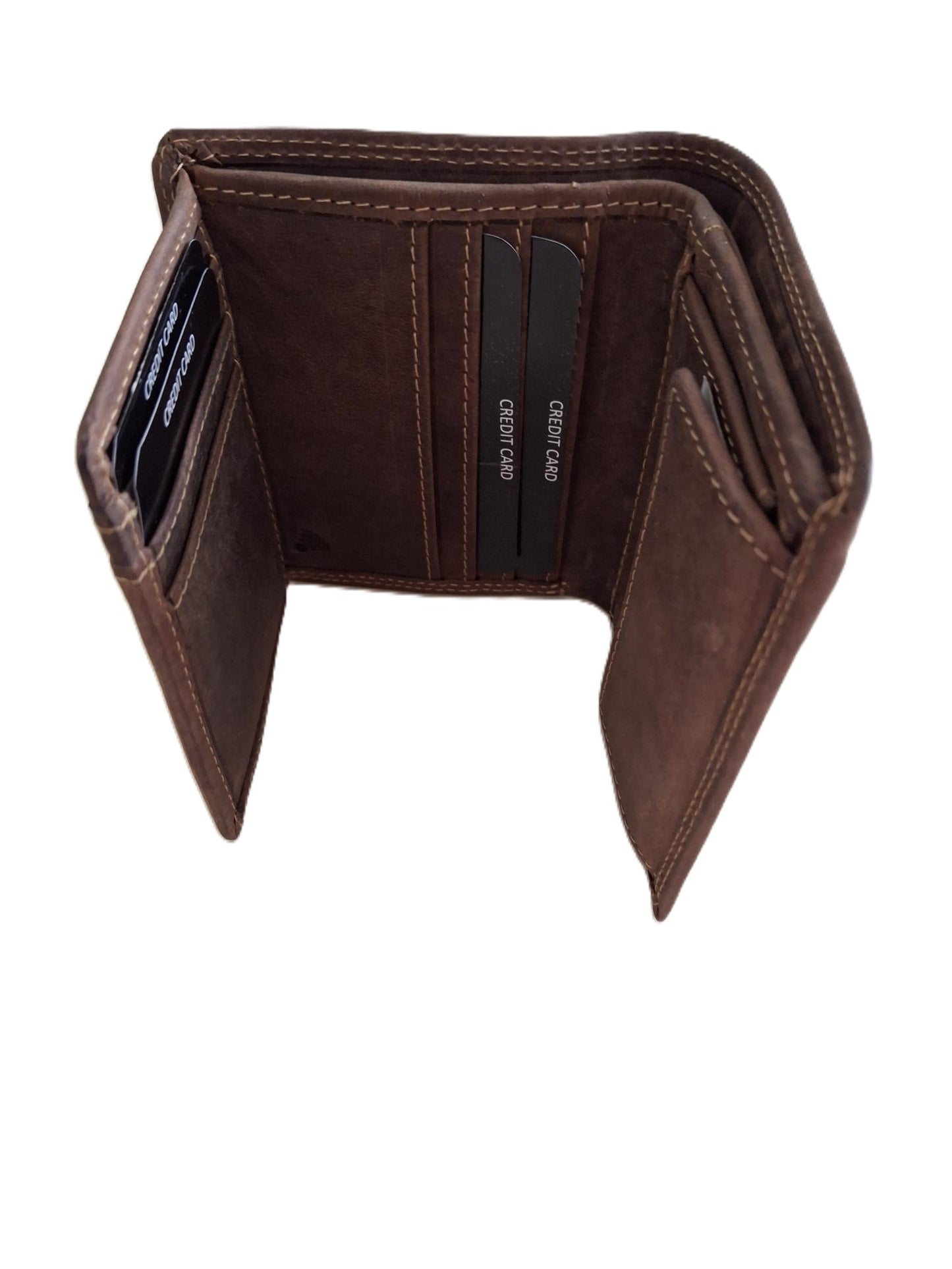 OI kleine Hunter bruine lederen billfold hoog model / verticale portemonnee zeer compact tóch veel ruimte voor pasjes / kleine complete heren beurs / Anti skim / bruin leer / 667H