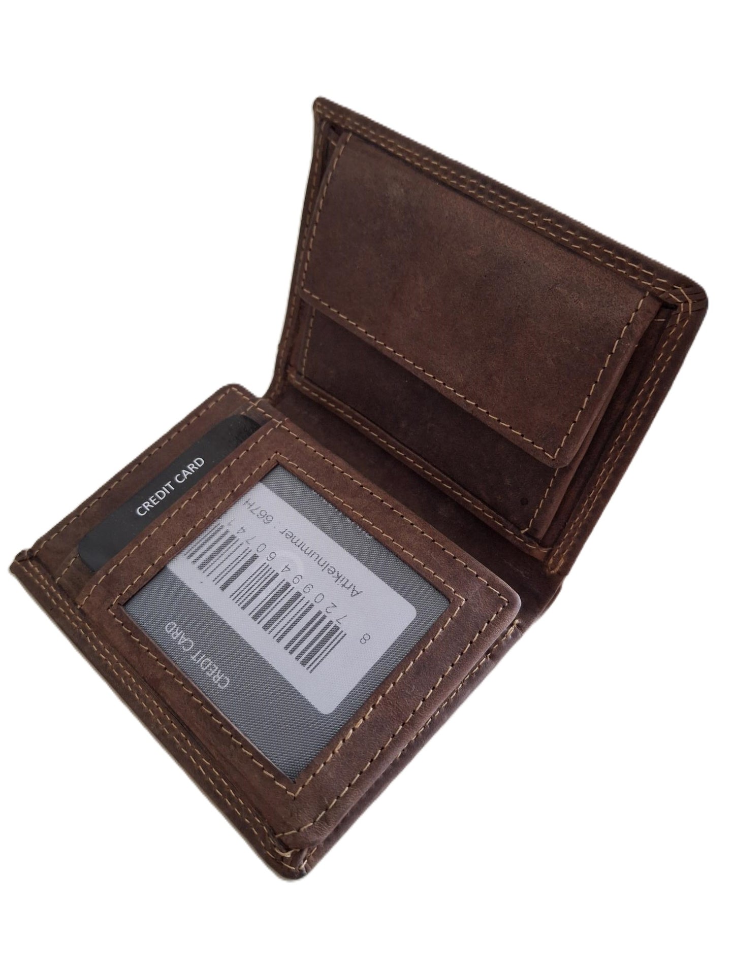 OI kleine Hunter bruine lederen billfold hoog model / verticale portemonnee zeer compact tóch veel ruimte voor pasjes / kleine complete heren beurs / Anti skim / bruin leer / 667H
