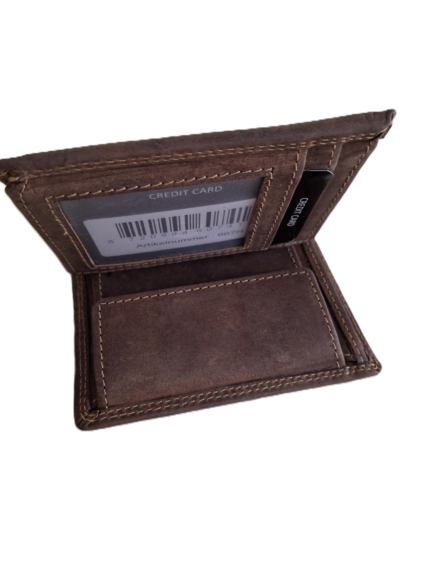 OI kleine Hunter bruine lederen billfold hoog model / verticale portemonnee zeer compact tóch veel ruimte voor pasjes / kleine complete heren beurs / Anti skim / bruin leer / 667H