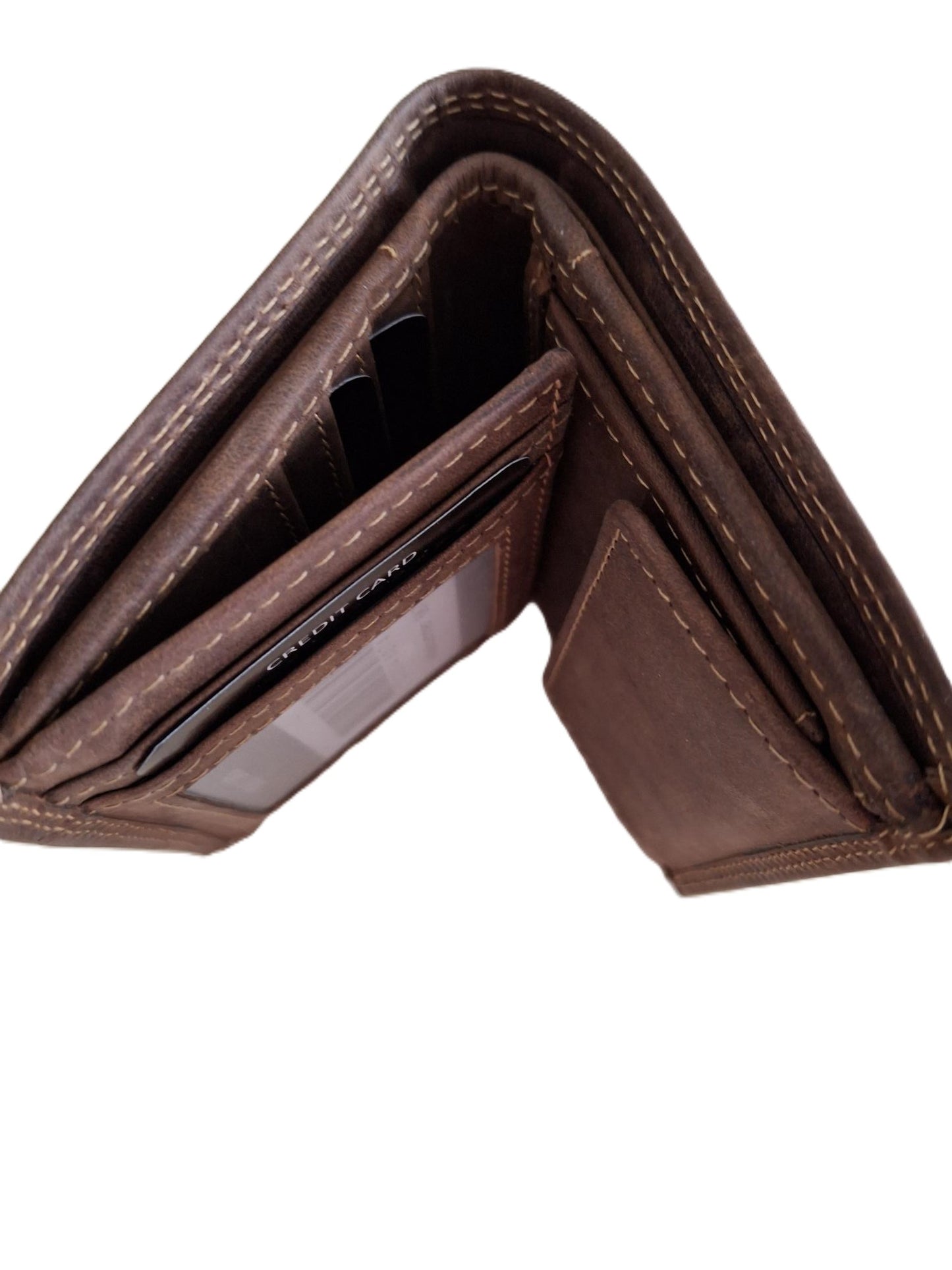 OI kleine Hunter bruine lederen billfold hoog model / verticale portemonnee zeer compact tóch veel ruimte voor pasjes / kleine complete heren beurs / Anti skim / bruin leer / 667H