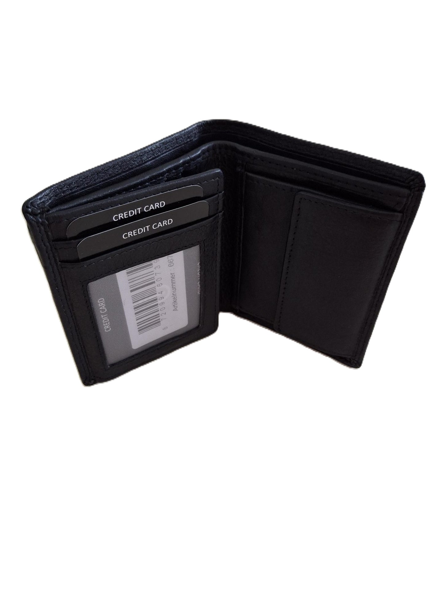 OI kleine zwarte lederen billfold hoog model / verticale portemonnee zeer compact tóch veel ruimte voor pasjes / kleine complete heren beurs / Anti skim / zwart / 667