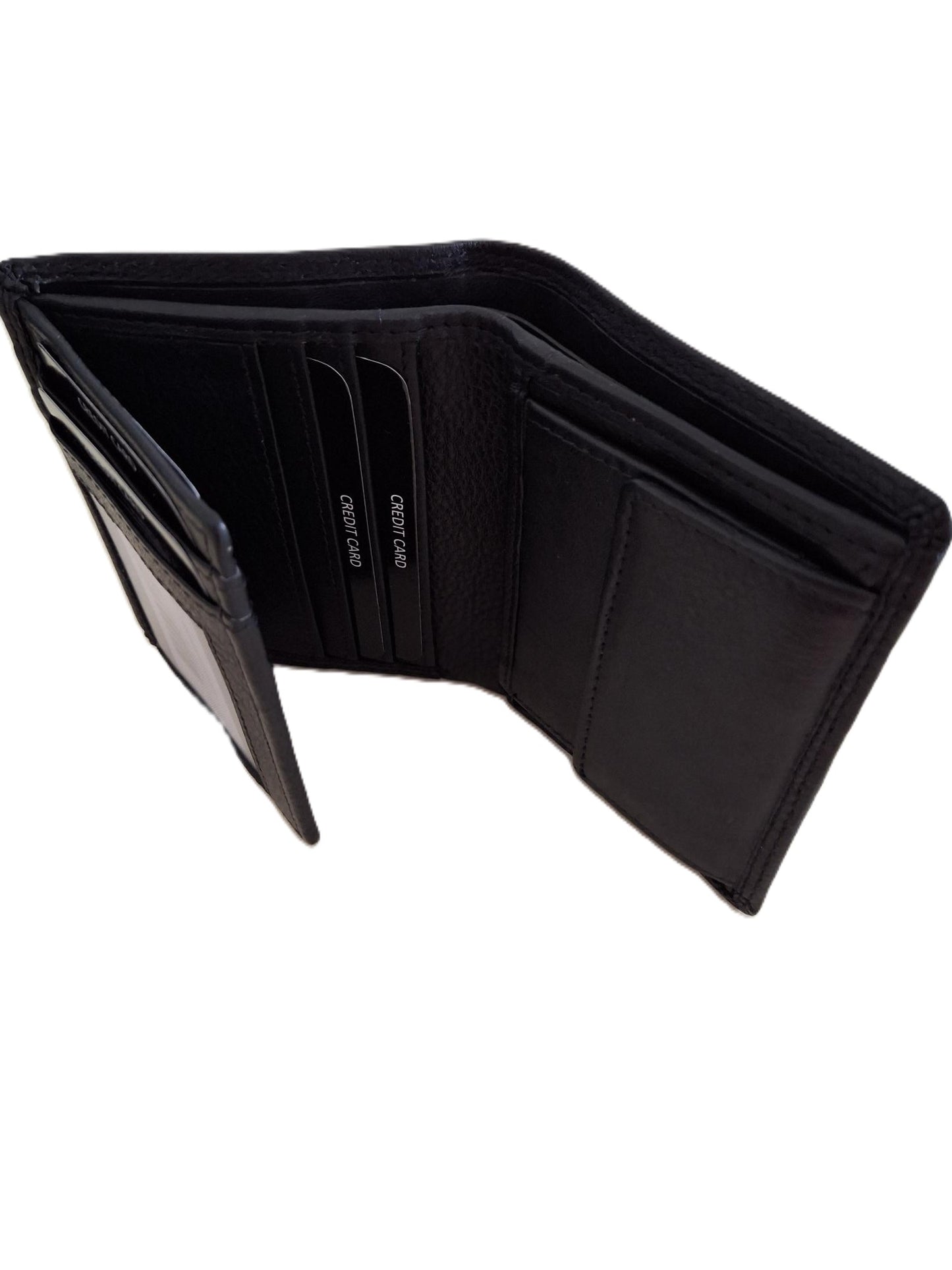 OI kleine zwarte lederen billfold hoog model / verticale portemonnee zeer compact tóch veel ruimte voor pasjes / kleine complete heren beurs / Anti skim / zwart / 667